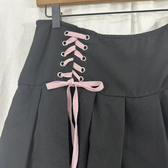 Hot Topic Corset Lace Up Pleated Black Mini Skirt Size XL Kawaii Punk Emo - Picture 4 of 9